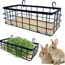 2PCS Rabbit Hay Feeder, Bamboo Wood Mat Wrought Iron Frame Hay Rack for Rabbits, Guinea Pigs, Chinchilla