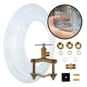 Ice Maker Supply Line and Humidifier Installation Kit for Refrigerators & Freezers, 1/ 4” x 25’ Poly Tubing, Includes Quick Connect Saddle Valve, Compression Fittings and Adapters