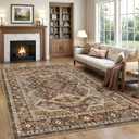 Rugland 5x7 Area Rugs - Stain Resistant Washable Rug, Anti Slip Backing Rugs for Living Room, Vintage Tribal Area Rugs (TPR07-Rust, 5'x7')