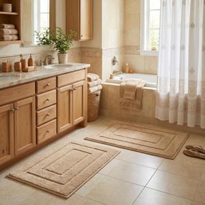 GRANNY SAYS Bathroom Rugs Sets 2 Piece,Soft Bath Mats for Bathroom, Bath Rugs Non Slip Washable, Absorbent Bath Rug for Tub,Shower and Toilet, Bathroom Mat Set (Beige, 20" x 32" + 16" x 24") (Khaki)