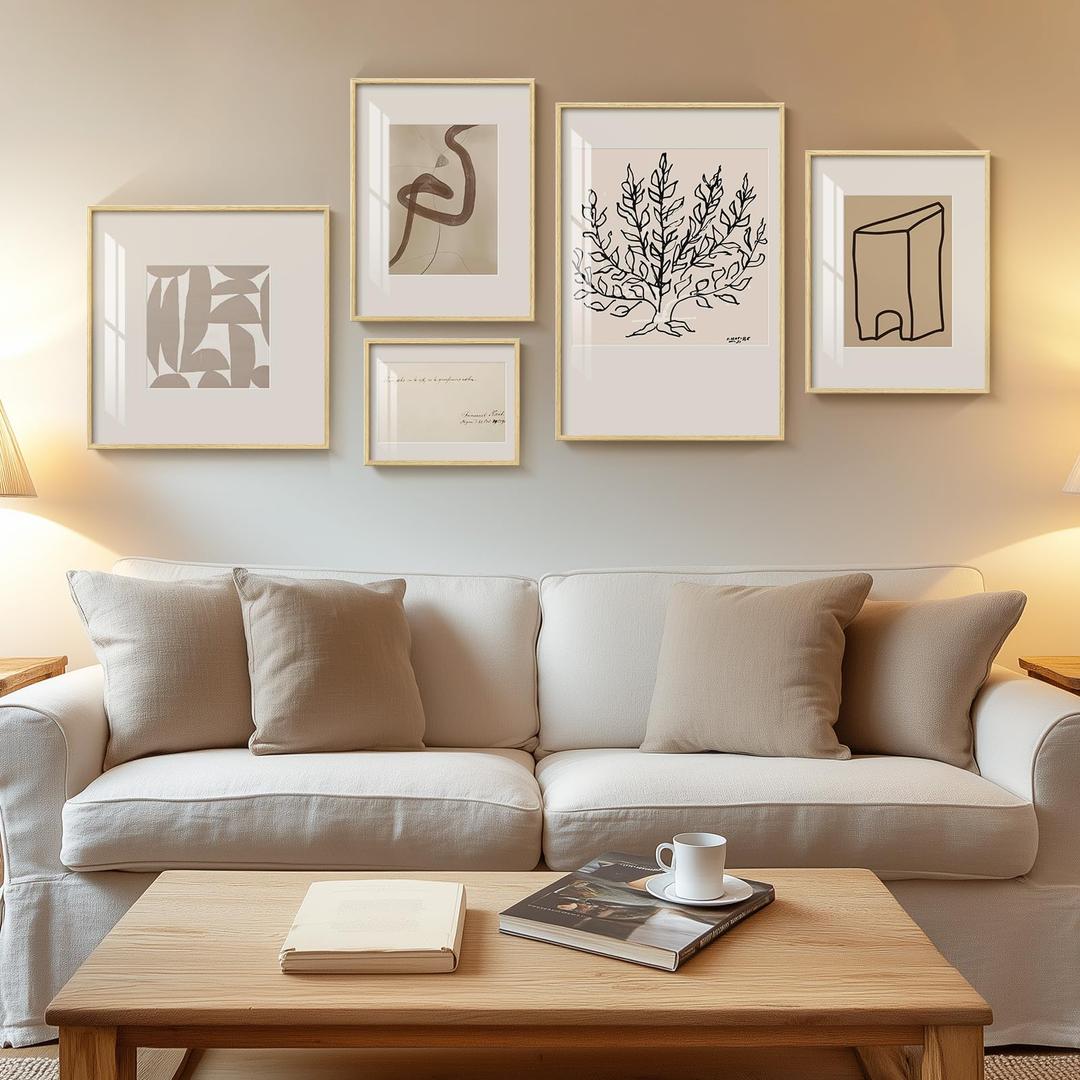 Cuspin Framed Matisse Abstract Neutral Wall Art, 5 Piece Large Beige Canvas Prints Set, Modern Minimalist Geometric Botanical Paintings for Living Room, Bedroom, Hallway, Home Office, Guest Room