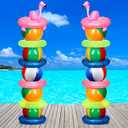 Lunmon 24 Pcs Beach Ball Party Kit 10 Pcs 16 Inch Beach Balls 12 Swimming Ring 2 Inflatable Pool Toys Rainbow Color Floats Tower for Summer Theme Party Decorations