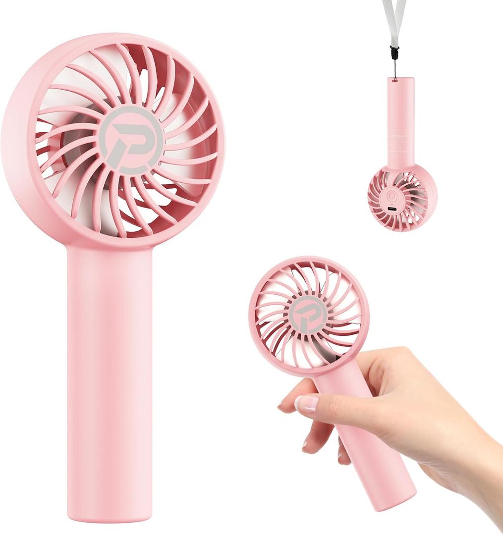 MORECORE Mini Handheld Fan, 3 Powerful Speeds & USB Rechargeable, Cute Design with Lanyard, 8HR Running Lightweight Personal Fan for Kids Women Girls Eyelash Park Outdoor Travel-Pink