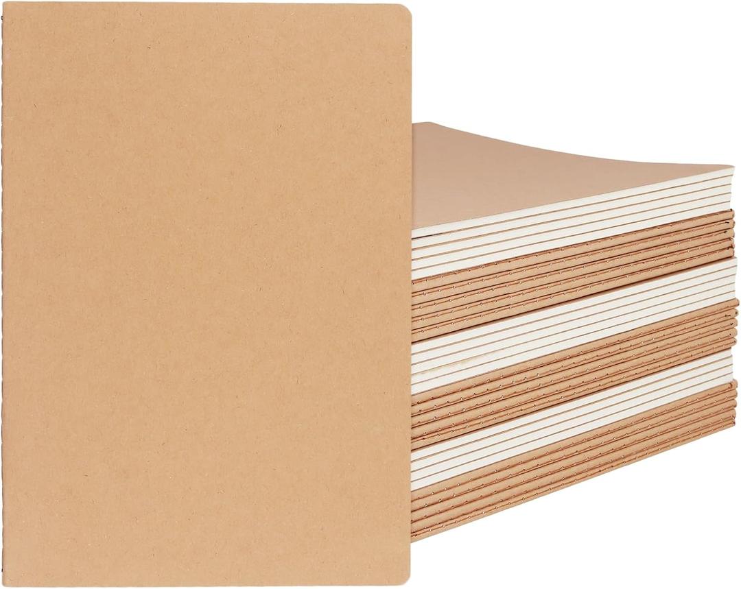 JAPCHET 30 Pack Blank Kraft Notebooks, B5 Blank Journal Notebook Unlined Thick Paper, Small Sketchbook Travel Journal for Home Office Supplies, 80 GSM, 68 Pages, 7.3 x 10 Inch