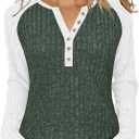 JomeDesign Womens Sweaters V Neck Long Sleeve Shirts Color Block Loose Casual Fall Tops 2025 Trendy Outfits S-2XL (Green, XL)