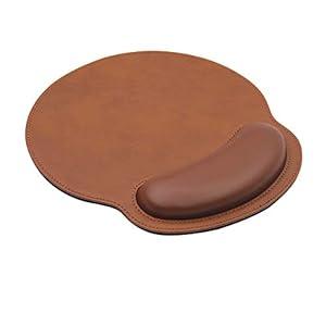 Mouse Pad Leather Wrist Rest Support, Ergonomic Memory Foam Mouse Wrist Rest Pad with Non Slip Rubber Base, Durable, Comfortable Mousepad for Computer Pain Relief at Home, Office, Work Travel, Brown