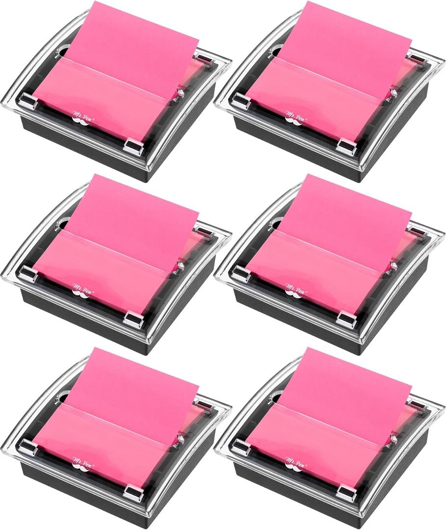 Mr. Pen- Pop Up Note Dispenser, 3" x 3", 5 Pack, Black Base, Clear Top, Sticky Note Dispenser, Sticky Note Holder for Desk