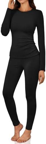 LILLUSORY Womens Long Johns Thermal Underwear Fleece Lined Leggings Warm Pajama Pants Set Shirts Winter Clothes 2025, Small