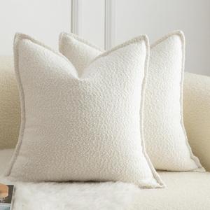 MANDIOO Pack of 2 Decorative Throw Pillow Covers Accent Solid Woven Textured Cushion Covers Pillow Cases Bedroom Living Room Sofa Home 16 x 16 lnch Cream White