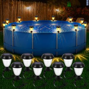 8 Pack Solar Pool Lights for Above Ground Pools, IP65 Waterproof LED Solar Charging and Auto Lights at Night, Essential Accessory for Summer Backyard Fence, Swimming Pool Enclosure Warm Lighting
