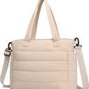 AOCINA Puffer Tote Bag for Women Quilted Work Bag Nurse Bags Women's Shoulder Handbags for Travel Gym (Medium, Apricot)