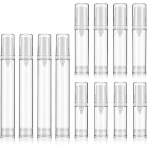 Andibro 12PCS Airless Pump Bottles Travel Set, 5ml 10ml 15ml Refillable Clear Containers Leak-Proof Clear Plastic Cosmetic Pump Bottles for Lotion Foundation DIY Creams