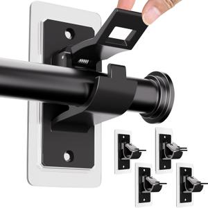 ANDGOO 4 Pack Adhesive Curtain Rod Holders No Drilling, Renter Friendly Curtain Rod Brackets, Heavy Duty Curtain Rod Hooks Hanger for 0.5'' to 1.2'' Rods, Apartment Bathroom Dorm Kitchen (Black)
