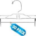 AMKUFO Pants-Hangers-with-Clips-30-Pack, 14 Inch Clear-Plastic-Skirts-Hangers-with-Adjustable-Clips for Shorts Jeans Trousers, Clothes-Hangers Non-Slip Clip-Hangers
