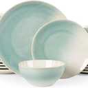 Famiware Glacier Dinnerware Sets, Plates and Bowls Dish Sets for 8 (24 Pieces), Stoneware Tableware - Dishwasher and Microwave Safe, Handcrafted Reactive Glaze, Aqua