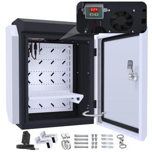 Outdoor Electrical Box with Thermostat and Fan, Precise Temperature Control 0.1F, IP65 Water Resistant Rating, Galvanized Steel, Aluminum Rear Beam(15.7"x12.6"x9.6")