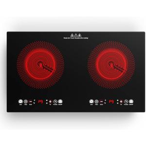 VBGK Electric cooktop,110V 24 inch 2 Burner Electric Cooktop,Built-in and Countertop Stove Top,2200W Stove,9 Power Levels, Kids Lock & Timer,LED touch control,Overheat Protection
