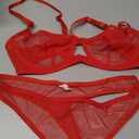 Lilosy Sexy Mesh Sheer Underwire Push Up Lingerie Set Lingerie Set (Large, Red 2#)