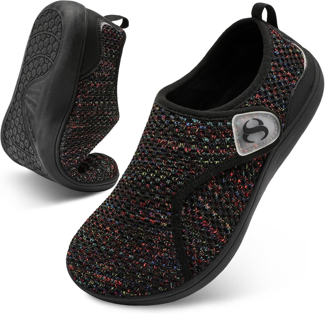Womens Walking Shoes Comfortable Wide Diabetic Shoes Adjustable Zero Drop Edema Shoe Breathable Neuropathy Nursing Shoes Casual Wide Width Sneakers (7.5 Wide, Mixblack)
