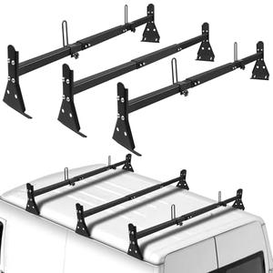 Roof Ladder Rack for Van, Adjustable Length 57''-65'', 3 Bars Van Roof Rack with Ladder Stoppers, 800 Lbs Capacity Ladder Rack Compatible for Fullsize Van with Rain Gutter, Black