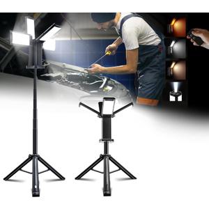 Upgraded Portable Work Light with Remote,4 Head Camping Light with Stand,8000LM Cordless LED Work Lights, Bright Telescopic Camping Lights, 67" Portable Tripod Work Light for Outdoor, Jobsite