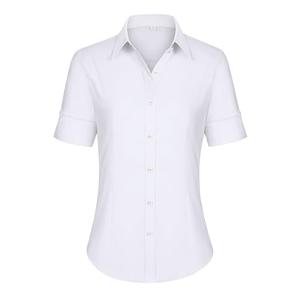 siliteelon Short Sleeve Button Dress Shirts for Women Cotton Button Down Shirts for Women Slim Fit Blouse Top 3/4 Sleeve White Size S
