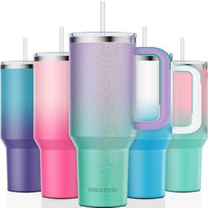 40 oz Tumbler with Handle and Straw Lid Insulated Tumblers Cups with Lids Straws Double Wall Vacuum Leak Proof Stainless Steel 40oz Tumbler Travel Mug Gifts for Men Women Him Her (Glitter)