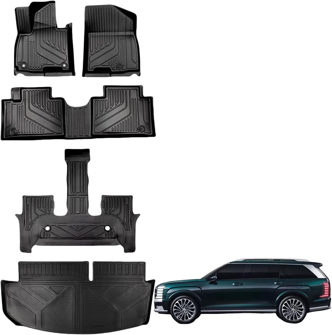 Floor Mats Cargo Mats for 2026+ Hyundai Palisade Hybrid 7 Seat(Not for Fuel),All Weather Protection Accessories Custom Full Set Liner Include 1st 2nd 3rd Row Heavy Duty TPE Winter Car Mat