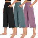 NEW YOUNG 3 Pack Women's Wide Leg Capri Pants with Pockets High Waist Loose Sweatpants Casual Lounge Yoga Workout Palazzo Large