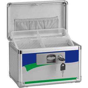 Medicine Lock Box for Safe Medication - 10 x 6 x 6.7 Inches - Lockable Storage Box for Drugs, First Aid Kit Empty, Lock Boxes with Key for Home/Outdoor (Blue/Small)