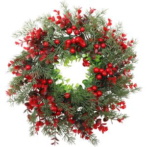 HOMSFOU 1pc Christmas Wreath Door Decor 13.77 Inch Artificial Garland with Red Berries and Pine Needles for Front Door Wall and Fireplace Decor