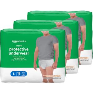 Amazon Basics Maximum Absorbency Incontinence Underwear for Men with Leak Protection and Odor Control, Large, 54 Count (3 Packs of 18)