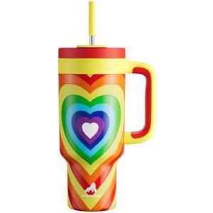 POWCAN 40 oz Tumbler with Handle, 2-in-1 Straw and Sip Lid, Leakproof, Dishwasher Safe, Insulated Stainless Steel Travel Coffee Mug, Keeps Cold for 34 Hours, Fits in Car Cup Holder (Fiery Love)