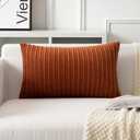 UGASA Fall Velvet 12x20 Inch Lumbar Soft Throw Pillow Cover Boho Farmhouse Decorative Corduroy Striped Both Sides Solid Rectangular Cushion Case for Couch Bedroom Sofa Home, 1 Piece, Burnt Orange