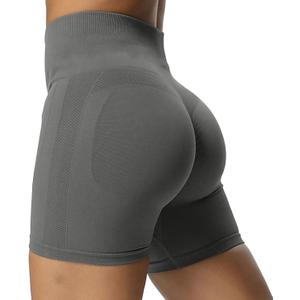 Aoxjox Workout Seamless Biker Shorts for Women Tummy Control High Waisted Athletic Yoga Contour Sculpt Running Yoga Short 6" (Gray, XS)