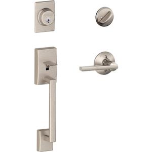 Schlage F60 V CEN 619 LAT Century Front Entry Handleset with Latitude Lever, Deadbolt Keyed 1 Side, Satin Nickel (Standard Interior Trim)