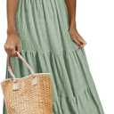 AlvaQ Women Summer Dresses Sleeveless Smocked Midi Dress High Waist Casual Tiered A Line Sundress with Pockets (Green, S)