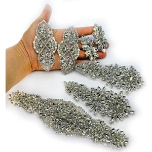 7pcs Silver Glass Diamonds Hot Fix Trimmings - 4 Styles Mixed Hand-Made Rhinestone Appliques with Adhesive Backing for Bridal Gowns,Belts,Shoes,Veils,Bouquets & Fashion Accessories