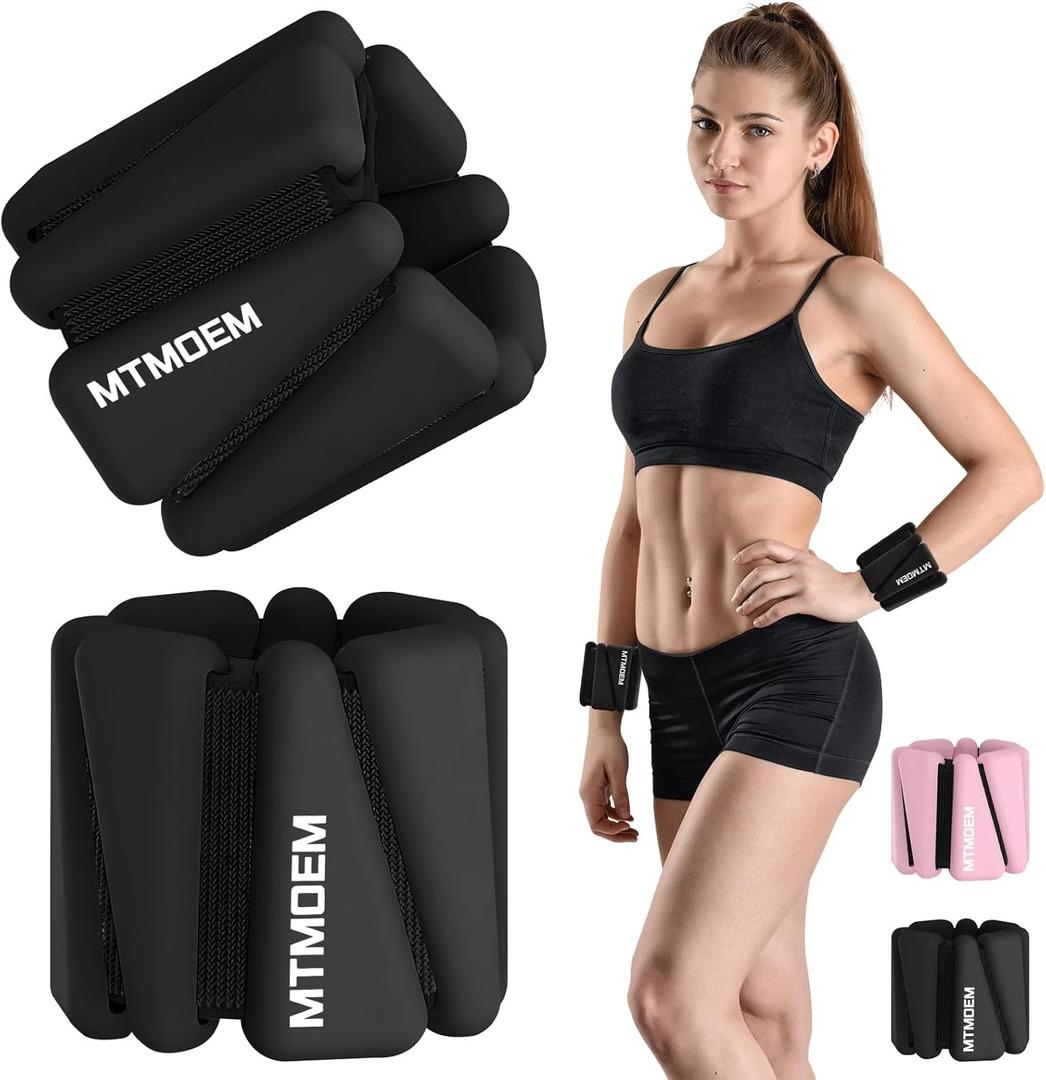 Wrist Ankle Weights for Women Men, Adjustable Silicone Weighted Bangles 2 Lbs Each, Wrist Weights Perfect for Walking, Pilates, Yoga, Barre, Pool, Exercises,Strength Training and Gym (Set of 2) (Black)