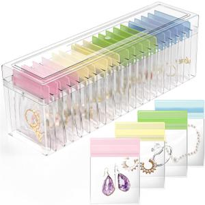 Acrylic Jewelry Box Organizer, Clear Jewelry Organizers and Storage with 20 Portable Anti Tarnish Jewelry Bags, Travel Jewelry Case for Rings Earrings Necklaces