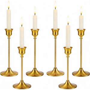 6 Pcs Gold Candlestick Holders Set, Heavy Duty Metal Taper Candle Holders for Table Centerpiece, Wedding Decor, Fireplace Mantel, Modern Vintage Candle Stick Holders for Home Dining Party