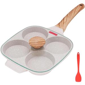 Egg Pan, Egg Frying Pan with Lid Nonstick 4 Cups Pancake Pan Fried Egg Pan for Breakfast, Gas Stove & Induction Compatible (White)