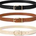 SUOSDEY 2 Pack 3 Pack Womens Fashion Leather Belts for Jeans Dresses Pants Black Brown Beige Ladies Belts with Gold Buckle (Black)