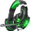 BENGOO G9000 Stereo Gaming Headset for PS4 PC Xbox One PS5 Controller, Noise Cancelling Over Ear Headphones with Mic, LED Light, Bass Surround, Soft Memory Earmuffs for Laptop Mac - Green