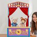 Wooden Puppet Theater, Puppet Theater with Curtains for Tabletop Drama Performance, Role-Playing,Great for Shows, Events, Education and Pretend Play, Portable