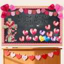 74 Pcs Valentines Christian Bulletin Board Decoration, We Love Because He First Loved US 1 John 4:19 Bible Verse with Pink Heart Cross Cutouts Honeycombs for Sunday School Church Classroom
