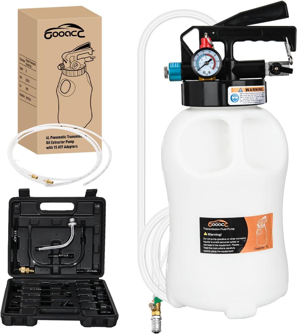 GOOACC Transmission Fluid Pump Kit 6L Automotive Pneumatic Oil Fluid Extractor ATF Refill Dispenser Transfer Pump with 15 ATF Filler Adapters 1.6 Gal 2 Ways Vacuum Fluid Evacuator Oil Change Tool Set