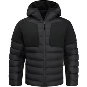 GEMYSE Men's Lightweight Winter Windproof Puffer Coats Warm Insulated Jacket with Hood (Black, XL)