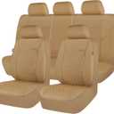 CAR PASS Faux Leather Seat Covers Full Set, Quilting Waterproof Premium Automotive Seat Cover with 5mm Composite Sponge Inside,Airbag Compatible, Universal for Most Cars Sedan SUV Truck, All Beige