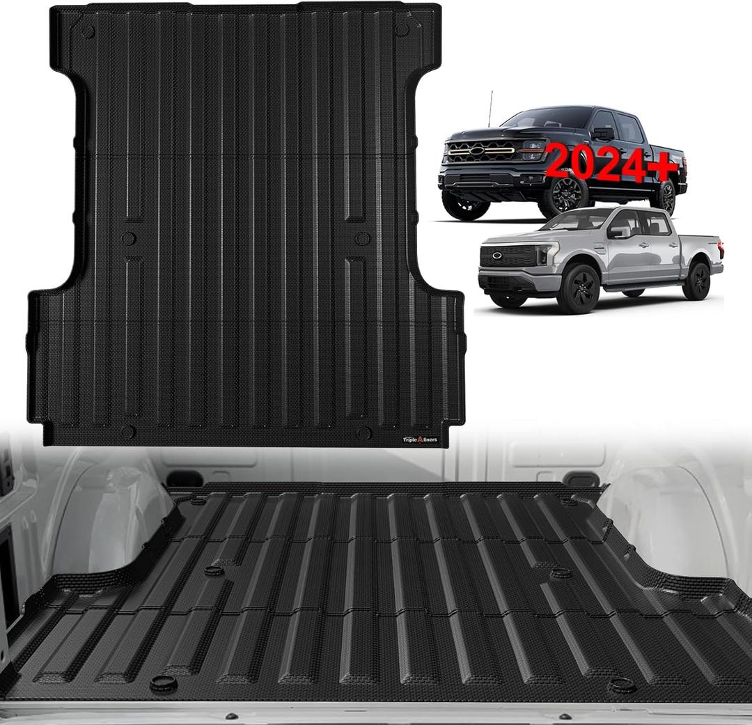 TripleAliners Truck Bed Mat Compatible with 2024-2026 Ford F150 & Lightning Accessories 5.5FT Vehicle Flush Bed Box All Weather Protection TPE Heavy Duty Pickup Cargo Mat